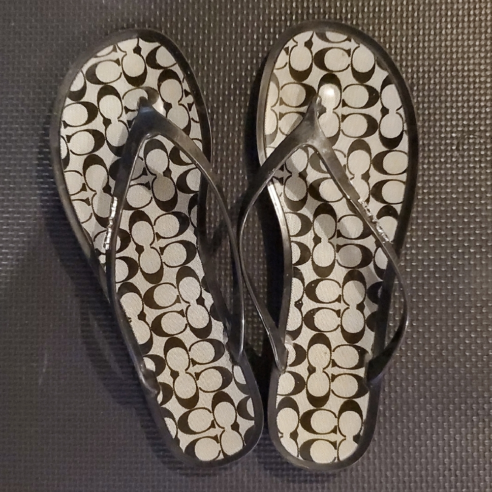 Coach Black and White Flip Flops